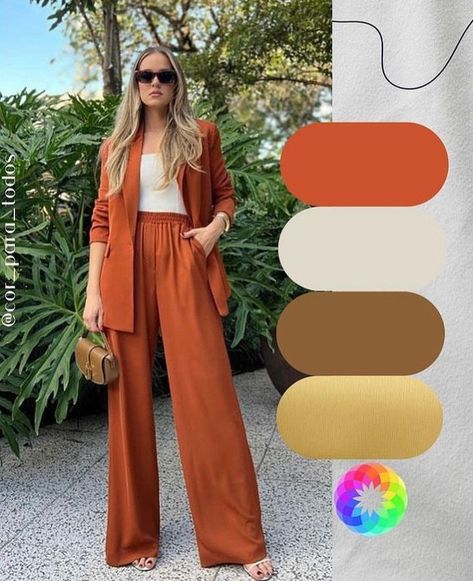 Color Combos For Outfits, Orange Color Palettes, Color Outfits, Colour Combinations Fashion, Color Combos Outfit, Color Blocking Outfits, Interesting Outfits, Orange Pants, Orange Outfit