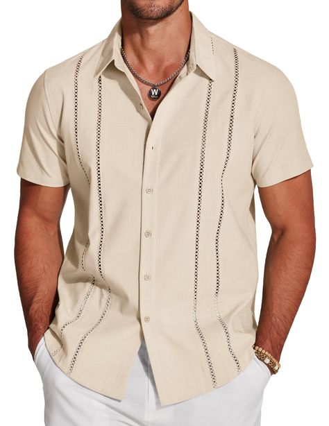 Mens Havana Nights Outfit, Cubavera Outfit Men, Guayabera Outfit For Men, Mens Resort Wear Outfits, Mens Guayabera Shirts, Cuban Design, Cuban Guayabera, Cuban Shirt, Summer Shirts Men