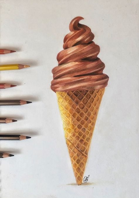 Popsicle Art, Green Ice Cream, Colored Pencil Art Projects, Hyper Real, Ice Cream Art, Rainbow Ice Cream, Cream Art, Drawing Color, Colored Pencil Drawing