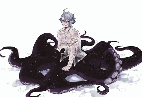 Azul Octopus Form, Azul Octopus Form Twisted Wonderland, God Poses Reference Drawing, Cecaelia Art Male, Tentacle Hair Character Art, Azul Ashengrotto Octopus, Octopus Person, Octopus Character Design, Azul Twisted Wonderland