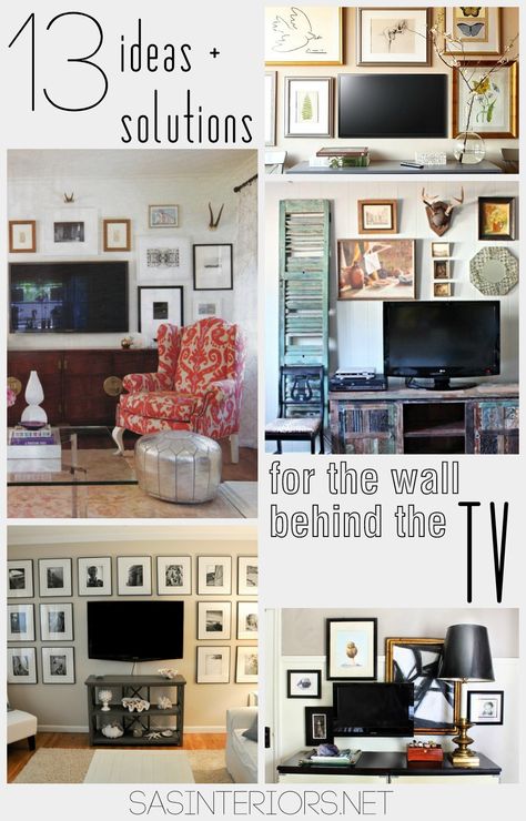 Ideas + Solutions for the Wall Behind the TV by Jenna Burger Design www.jennaburger.com Family Photo Wall Around Tv, Tv Gallery Wall, Burger Design, Decor Around Tv, Photowall Ideas, Tv Wall Decor, Salon Ideas, Tv Decor, Gallery Walls