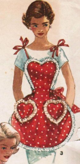 Valentine apron Heart Apron Pattern, Coquette Apron, Valentines Apron, Valentine Quilts, Heart Apron, Hanging By A Thread, Vintage Aprons, Vintage Housewife, Happy Housewife