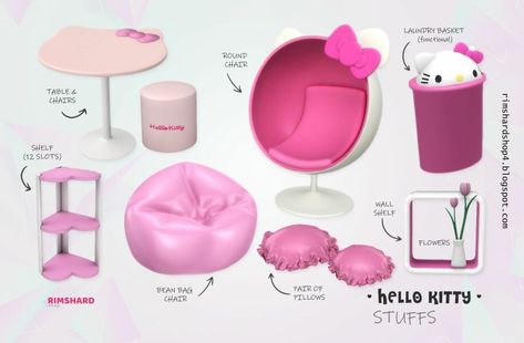 Wow! Check out this Hello Kitty Stuffs By Rimshard Sims 4 CC! SET (9 items) / Furniture and Decor Objects New meshes by me. 8 Base game items + 1 that requires the Laundry Day Stuff Pack. Patreon Exclusive Author: RIMSHARD Learn more at: rimshardshop4.blogspot.com #sims #sims4 #sims4cc #gaming Sims Hello Kitty, Hello Kitty Furniture, Hello Kitty Guitar, Sims 4 Cc Furniture Living Rooms, Hello Kitty Tattoo, Hello Kitty Decorations, Kitty Tattoo, Sims 4 Cc Download, Hello Kitty Tattoos