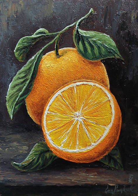 Fruit Still Life Painting Acrylic, Orange Fruit Painting Acrylic, Painting Ideas On Canvas Kitchen, Funky Fruit Art, Oil Paint Inspiration, Fruits Oil Painting, Vegetable Painting Acrylic, How To Paint An Orange, Oil Painting Easy Simple