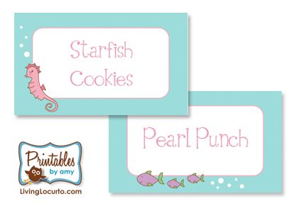 Little Mermaid Party Food Labels Printables Under The Sea Food Labels, Under The Sea Food Labels Free Printable, Mermaid Food Labels Free Printable, Mermaid Party Food Labels, Ocean Party Food, Ocean Themed Food, Pirate Party Food, Sea Party Food, Mermaid Party Printables