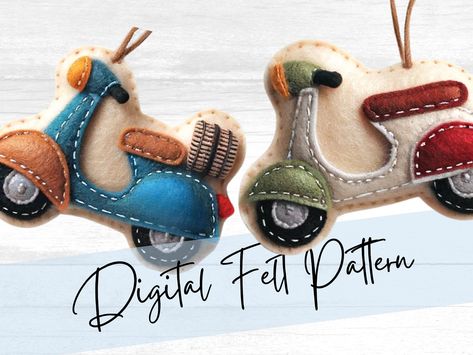 Felt Scooter Digital Sewing Pattern for Quiet Books, Toys, and Felt Christmas Ornaments! Felt Bike Ornament, Felt Motorcycle, Felt Embroidery, Gift Toppers, Quiet Books, Felt Christmas Ornaments, World Crafts, Children's Toys, Perfect Stocking Stuffers