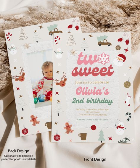 EDITABLE Christmas Birthday Invite Two Sweet Second Birthday Second Party Red Pink Green Girl Boy Christmas 2nd Birthday INSTANT DOWNLOAD December Second Birthday Party, Second Birthday Winter Theme, Two Sweet Party 2nd Birthday Christmas, Winter Second Birthday Girl, Winter 2nd Birthday Party For Girl, Second Birthday Girl Theme Winter, 2nd Birthday Party For Girl Winter, 1st Birthday Boy Themes, Birthday Second