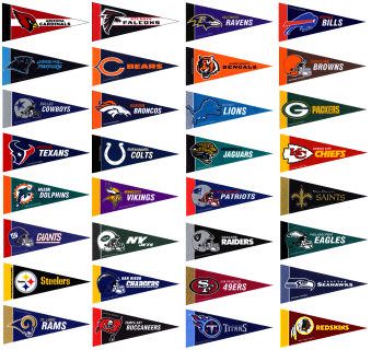 NFL football logos | Our heroes have arrived to rescue us from baseball. Pennant Template, Baseball Pennants, 32 Nfl Teams, Nfl Flag, Sports Flags, Pennant Flags, Pennant Banner, Felt Pennants, Pennant Flag