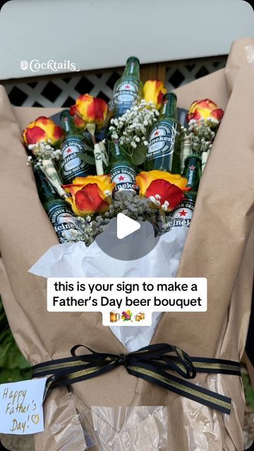 Cocktails (21+ to follow) on Instagram: "Because everyone should receive flowers in their life!💐 This DIY Beer Bouquet is the perfect Father’s Day gift to bring a smile to their face and a refreshing brew in their hand!🍺❤️ Save this idea for your gift idea✨ inspo: @yml.karlaa #beer #bouquet #fathersday #fathers #dad #gift #idea #fun #cute #festive #sweet #love #inspo #diy #craft #beerbouquet #present #fathersdaygift #giftinspo #fyp" Diy Beer Bouquet, Fathers Day Beer Bouquet, Beer Fathers Day Gift Ideas, Beer Flower Bouquet, Diy Father’s Day Bouquet, Father’s Day Bouquet, Beer Bouquet For Him, Fathers Day Bouquet Ideas, Man Bouquet Ideas