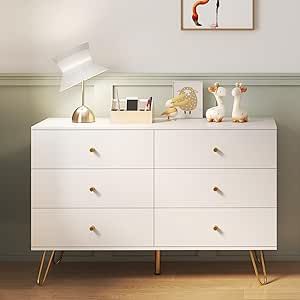 Vrullu Dresser for Bedroom with 6 Drawer, Wood Dressers & chests of Drawers with Gold Knobs, Modern Storage Drawers for entryway, Closet, Hallway (1, White) Gray White Bedroom, Bedroom Decor Brown, White Dresser Bedroom, White Wood Dresser, Bedroom Necessities, White Dressers, Closet Hallway, 12 Drawer Dresser, Sharing A Room