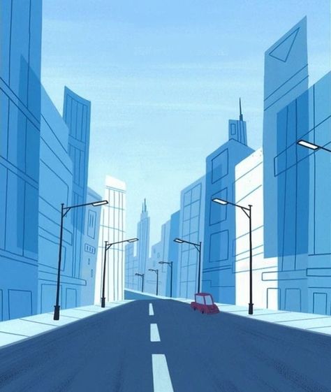 Background Design For Animation, City Art Background, City Animation Background, Powerpuff Girls Background Design, Simple Animation Background, Powerpuff Girls Background, Background Design Animation, Cartoon City Background, City Background Illustration