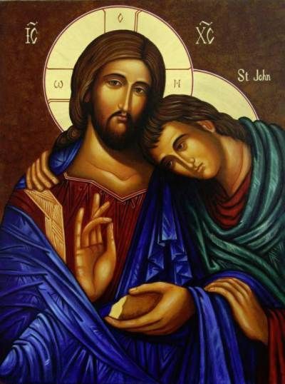 Ann Chapman:St. John the Evangelist laid his head upon Jesus’ Chest at the Last Supper.- living artist. From melaniejeanjuneau.wordpress.com Image Of Jesus, St John The Evangelist, Apostle John, John The Evangelist, Religious Pictures, Christian Woman, Jesus Face, Religious Images, Jesus Christus