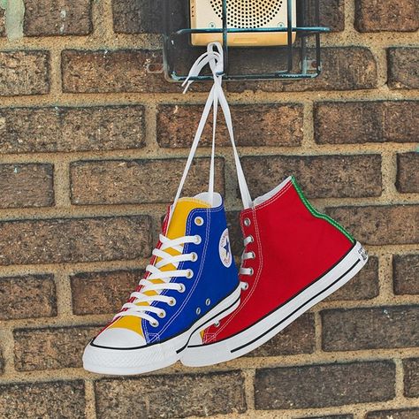 Converse Chuck Taylor All Star Hi Color-Block Sneaker | Journeys Color Block Converse, Yellow Chuck Taylors, Rainbow Converse, Baskets Converse, Dr Shoes, Hype Shoes, Aesthetic Shoes, Star Sneakers, Unisex Shoes