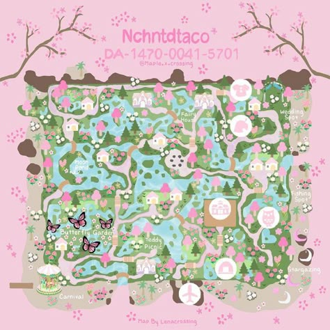 Fairycore Island, Kawaii Island, Acnh Spring, Fairy Island, Cottagecore Animal Crossing, Urban Island, Pink Island, Map Layout, Animal Crossing Wild World