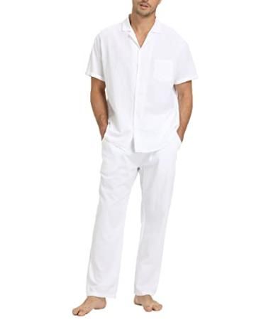 RPOVIG Linen Shirt Pants Outfits:Men's Linen Sets 2 Piece Short Sleeve Shirts Yoga Pants Beach Wedding Suits X-Large White Linen Set Outfit, White Linen Pants Outfit, White Linen Outfit, Beach Wedding Suits, Beach Outfit Men, Linen Pants Outfit, Mens Linen Pants, Pants Outfit Men, Design Shirts