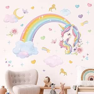 wondever Rainbow Wall Stickers Unicorn Clouds Peel and Stick Wall Art Decals for Girls Bedroom Kids Room Baby Nursery Unicorn Clouds, Bedroom Unicorn, Toddlers Bedroom, Unicorn Decal, Unicorn Wall Decal, Clouds Rainbow, Stick Wall Art, Nursery Stickers, Wall Art Decals