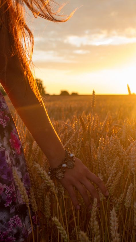 Sun Setting, Wheat Field, Wheat, The Sun, A Woman, Walking, Sun