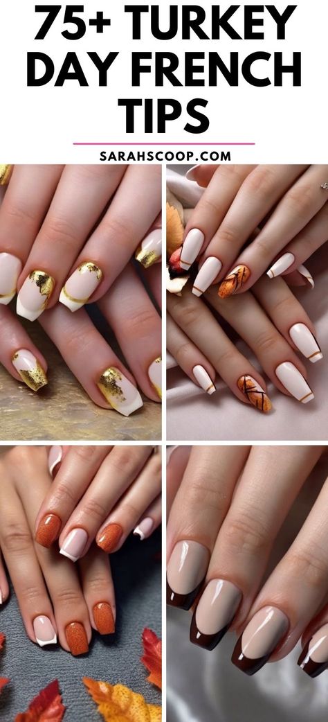 Get your nails ready for Thanksgiving with these 75+ stylish Turkey Day French tip designs! 🍁✨ Perfect for adding a festive touch to your holiday look. #FrenchTipNails #ThanksgivingNails #NailDesigns French Nails Thanksgiving, Thanksgiving Nail Ideas French Tip, Neutral Fall French Tip Nails, French Thanksgiving Nails, Thanksgiving Nails Powder Dip, Chic Thanksgiving Nails, Fall French Tip Nails Classy, Color French Tip Nails Fall, Fall Frenchies Nails