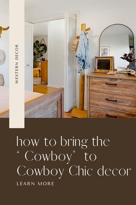 Are you looking to bring the comfort of the country to your living space? From organic textures to a neutral color palette come with us as we explore some easy ways to bring Cowboy Chic decor to your home. Cowboy Chic Home Decor, Cowboy Color Palette, Western Bedroom Ideas Ranch Style Rustic, Western Aesthetic Decor, Western Bedrooms, Craftsman Decor, Modern Cowboy, Country Aesthetic, Cowboy Chic