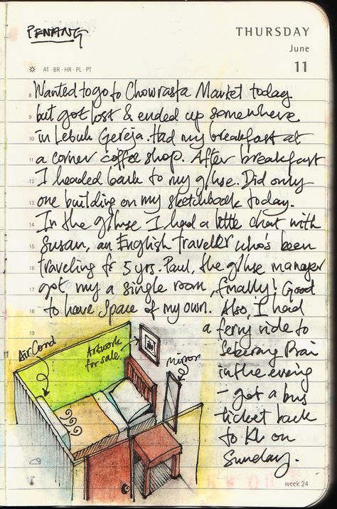 Moleskine Diary, Lynda Barry, Georgetown Penang, Lamy Safari, Pocket Diary, Journal Therapy, Moleskine Art, Watercolour Pencils, Journal Idea