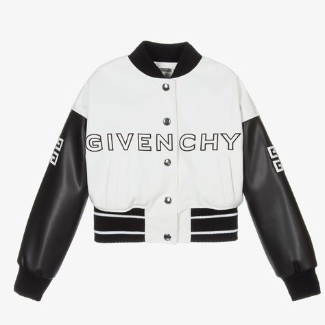 Givenchy Jacket, Baby Outerwear, Kids Logo, Bomber Jackets, Kpop Outfits, Girls Jacket, Kids Jacket, Swimwear Tops, Jean Coat