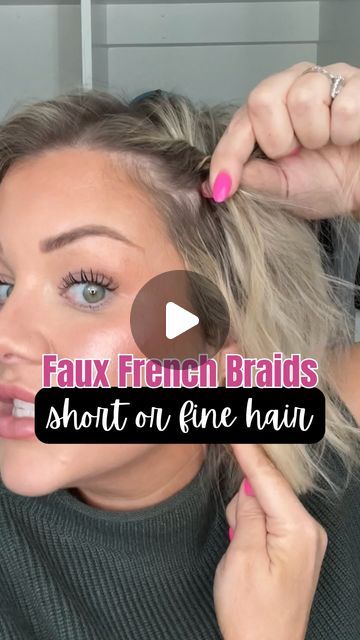 How To Braid Fine Hair, Fake French Braid Hairstyles, Plaits For Short Hair, Short Hair French Braids, Bob French Braids, Fake Braids Hairstyles, Short Hair Braid Hack, French Braids For Short Hair, French Plait Short Hair