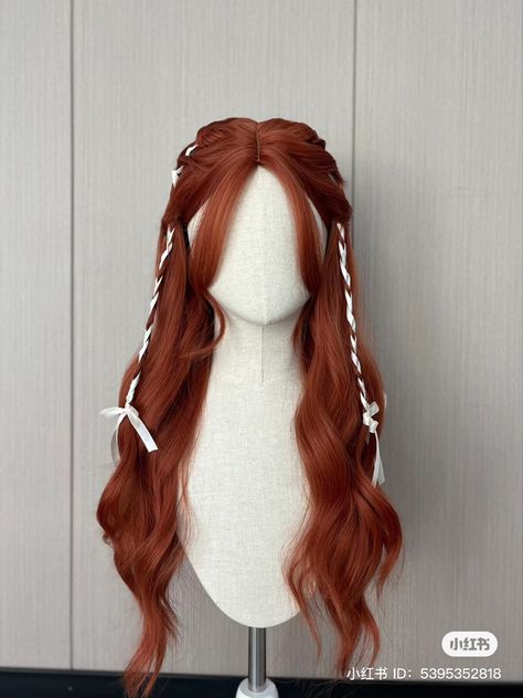 Cottagecore Aesthetic Hair, Cute Hairstyles Red Hair, Stage Hairstyles Kpop, Fairy Hair Ideas, Kpop Idol Hairstyles, Stage Hairstyles, Korean Hair Styles, Cute Wigs, Valentines Day Hair