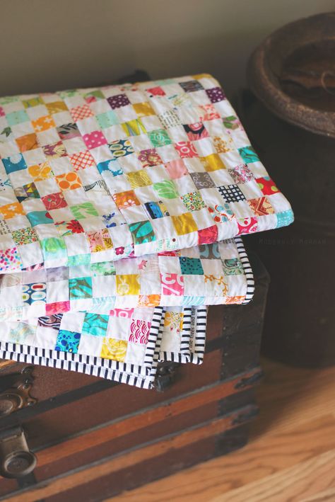 Checkerboard Postage Stamp Quilt - Modernly Morgan Easy Patchwork Quilt, Old Fashioned Coconut Cream Pie, Easy Patchwork, Stamp Quilt, Rag Quilt Tutorial, Crumb Quilt, Postage Stamp Quilt, Nine Patch Quilt, Scrappy Quilt Patterns