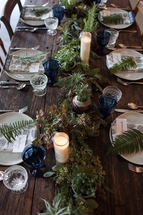 Scandinavian Wedding, Reception Table Settings, Wedding Wine Glasses, Rustic Table Decor, Gorgeous Centerpieces, Woodsy Wedding, Garden Wedding Inspiration, Garden Wedding Decorations, Blue Wedding Flowers