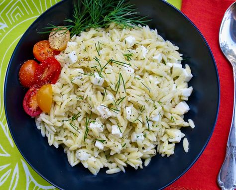 Orzo Recipes Healthy, Orzo With Feta, Orzo Pasta Recipes, Feta Pasta Salad, Dill Recipes, Lemon Orzo, How To Cook Orzo, Orzo Pasta Salad, Orzo Recipes