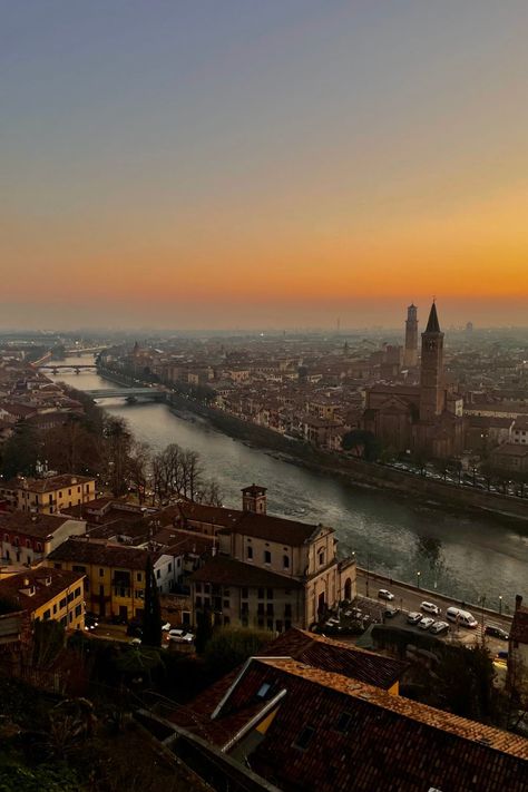 Verona, Italy, sunset, dark academia, view, landscape, aesthetic, viewpoint Italy Autumn Aesthetic, Dark Italy Aesthetic, Italy Aesthetic Dark, Verona Italy Aesthetic, Isabella Aesthetic, Autumn In Italy, Packed Bags, Italian Sunset, Notebook Therapy