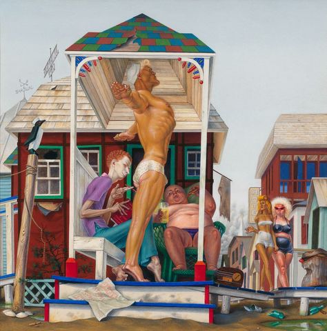 Paul Cadmus, Social Realism, Tempera Painting, Magic Realism, Whitney Museum, West Village, Coney Island, Male Figure, Gay Art