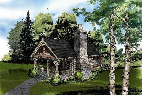 Plan #942-44 - Houseplans.com Rv Barn, Dream Estate, House Elevations, Porch Types, Cabin Plan, Vacation House Plans, Tiny House Vacation, Stone Cabin, Log Home Plans