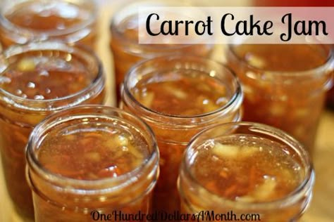 Carrot Cake Jam - It's just like having carrot cake for breakfast!  Yum! Carrot Cake Jam, Canning 101, Canning Jam, Jam And Jelly, Jam Recipe, Jelly Recipes, Carrot Cake Recipe, Homemade Jam, Jams & Jellies