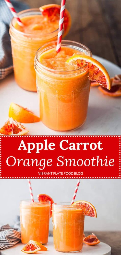 This delicious Apple Carrot Orange Smoothie recipe will help you boost your immune system! Easy, Vegan & Healthy. Orange Smoothie Recipes, Carrot Smoothie, Blender Smoothie, Orange Smoothie, Smoothie Healthy, Smoothie Detox, Cake Vegan, Pineapple Smoothie, Healthy Apple