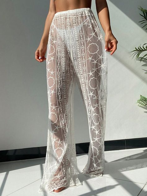 SHEIN Swim Chicsea Embroidered Sheer Mesh Cover Up Top WeddingI discovered amazing products on SHEIN.com, come check them out! Mesh Cover Up, Beach Bathing Suits, Swimwear Sets, Women's Cover Up, Holiday Style, Beachwear For Women, Woman Beach, Swim Suits, Cover Ups