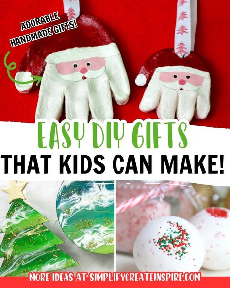 These Christmas gifts kids can make are made with love! There is something so special about receiving handmade Christmas gifts and even more so when it is a gift made by a child who is special to you.The best part is, that there are plenty of easy Christmas gifts for kids to make, with a little help from you!So I’ve put together some creative and unique handmade Christmas gifts kids can make themselves. DIY Gifts Diy Christmas Gift From Grandkids, Kids Diy Gifts For Christmas, Diy Gifts Made By Kids, Diy Gifts Kids Can Make For Christmas, Crafts Kids Can Make For Christmas Gifts, Toddler Craft Christmas Gift, Toddler Made Gifts, Christmas Gift For Kids To Make, Toddler Christmas Gifts To Make