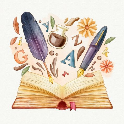 Book Clip Art, School Illustration, Posca Art, Watercolor Books, American Literature, Book Drawing, School Decorations, الرسومات اللطيفة, Watercolor Clipart