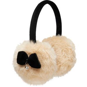 Cream and black earmuffs with bow Black Earmuffs, Stylish Headphones, Winter Kawaii, Outfits Dr, Fur Keychain, Kawaii Shirts, Pom Pom Keychain, Xmas Wishlist, Winter Fashion Outfits Casual