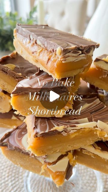 Becks Doyle on Instagram: "No bake Millionaires Shortbread.Best thing ever! 

No baking required!! It’s genius! And insanely delicious. You have been warned 🤣

Shortbread Ingredients
400g shortbread biscuits
150g unsalted butter

Caramel Ingredients
200g unsalted butter
3 tbsp caster sugar
4 tbsp golden syrup
397g condensed milk

Topping
300g white chocolate
300g dark or milk chocolate

Instructions
Line a 9x9inch deep square tin with parchment paper. Melt the butter in a bowl until smooth.
Add crushed shortbread biscuits to a bowl and add the melted butter, and mix together.
Firmly press the mixture into the bottom of tin and refrigerate for now. 

In a large bowl pour the condensed milk, butter, sugar, and golden syrup and melt in 1 minute bursts in the microwave for 10-12 mins in total Soft Fudge, Millionaire Shortbread Recipe, Millionaires Shortbread, Caramel Ingredients, Millionaire Shortbread, Special Desserts, Slices Recipes, Caramel Recipes, Easy Baking Recipes Desserts