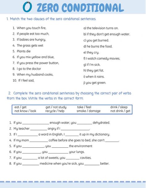 If Zero Conditional Worksheet, If Conditional Worksheet, Zero Conditional Sentences, Conditionals Grammar, Zero Conditional, English Classes For Kids, Conditional Sentences, English Grammar Quiz, Esl Teaching Resources