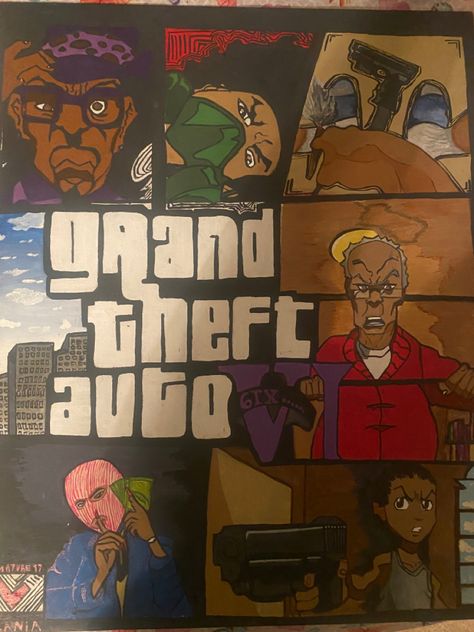 Boondocks Canvas Painting Ideas, Painting Ideas On Canvas Boondocks, The Boondocks Drawing Style, Easy Boondocks Painting, Gta Paintings Canvas, Boondocks Painting Canvas Easy, The Boondocks Painting, Gta Paintings, Gta Painting