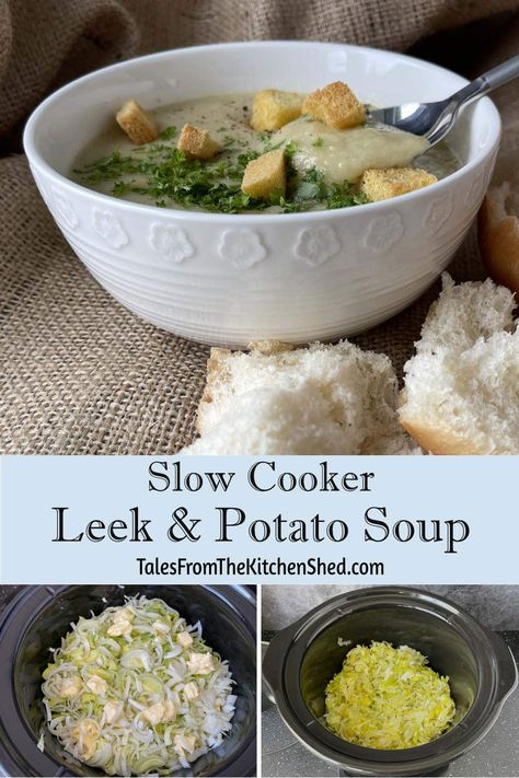 Slow Cooker Leek and Potato Soup Warm Soup Recipes, Slow Cooker Potato Soup, Stew And Dumplings, Instant Pot Soup Recipes, Slow Cooker Recipes Healthy, Best Soup Recipes, Delicious Soup Recipes, Soup Recipes Slow Cooker, Vegetable Soup Recipes