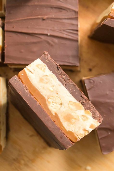 Snickers Fudge, Holiday Fudge, Dessert Squares, Fudge Flavors, Creamy Caramel, Fudge Easy, Peanut Butter Chips, Candy Bars, Semi Sweet Chocolate Chips