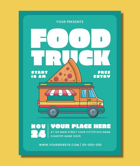 Food Truck Flyer Template AI, PSD + Instagram Post and Story Design Food Truck Poster Design, Food Truck Graphic Design, Food Truck Poster, Food Truck Flyer, Garden Pizza, Food Posters, Rodeo Poster, Story Design, Country Names