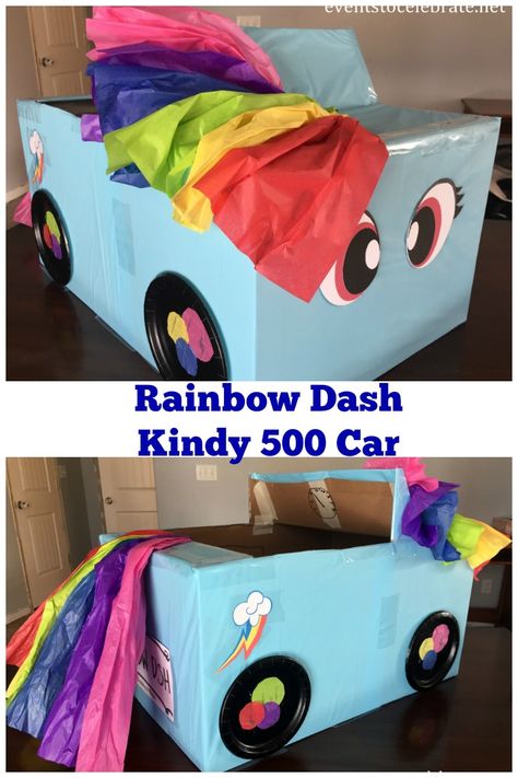 Kindy 500 Car - Rainbow Dash - eventstocelebrate.net Kindy 500 Cars, Kindy 500 Cars Cardboard Boxes, Kindy 500, Movie Drive, Cardboard Box Car, Large Cardboard Boxes, Kindergarten Activity, Cardboard Car, Cardboard Toys