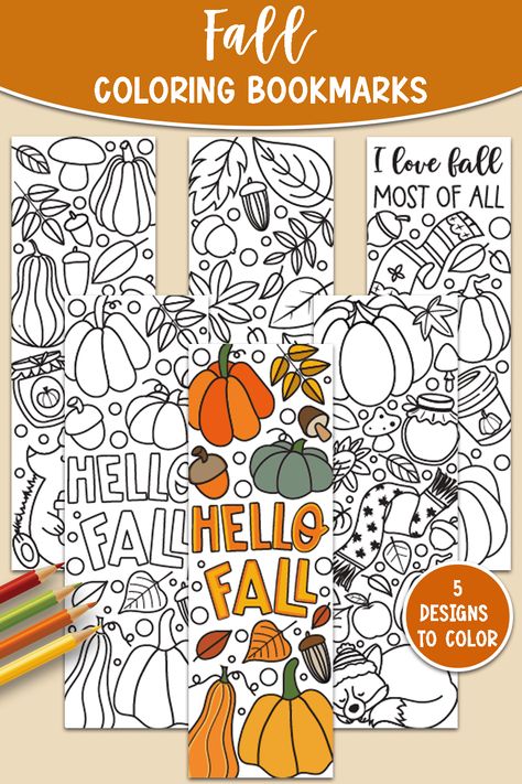 Enjoy a cozy fall afternoon coloring in these free printable fall bookmarks. Make them your own and then snuggle up with a good book. Thanksgiving Bookmarks, Coloring Bookmarks Free, Fall Bookmarks, Bookmarks To Color, Diy Crafts For School, Free Printable Bookmarks, Free Fall Printables, Fall Afternoon, Fall Kindergarten