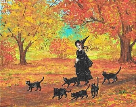 Emily Jane Rothwell 🖤🌸🖋 on X Folk Interior, Salem Art, Gothic Landscape, Fall Witch, Scary Photos, Halloween Folk Art, Vintage Style Art, Halloween Autumn, Halloween Painting