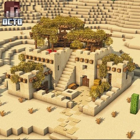 Hole In The Wall Minecraft House, Minecraft Starter Base Ideas, Minecraft Starter Base, Minecraft Desert House, Minecraft Fountain, Desert Village, Minecraft House Ideas, Case Minecraft, Base Ideas