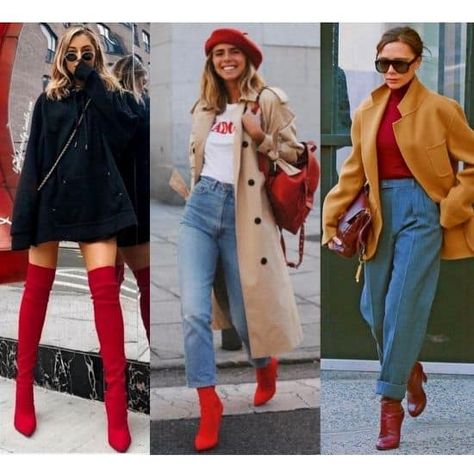 *2024* what to wear with red shoes? 8 on-trend combo slimming tips! How To Wear Red Boots, Red Shoes Fall 2023, Red Boots Outfit 2023, What To Wear With Red Boots, What To Wear With Red Heels, Red Suede Boots Outfit, Styling Red Shoes, What To Wear With Red Shoes, How To Wear Red Shoes